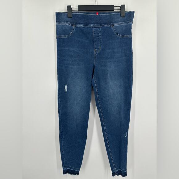 Spanx | Shape And Lift Distressed Skinny Jeans In Medium Blue Wash Size 1X - Picture 2 of 9